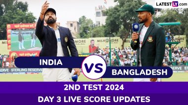 Play Called off Due to Wet Outfield | India vs Bangladesh Highlights of 2nd Test 2024 Day 3: Kanpur Test Sees No Action for Second Consecutive Day