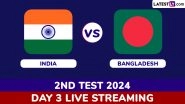 India vs Bangladesh Free Live Streaming Online, 2nd Test 2024 Day 3: How To Watch IND vs BAN Cricket Match Live Telecast on TV?