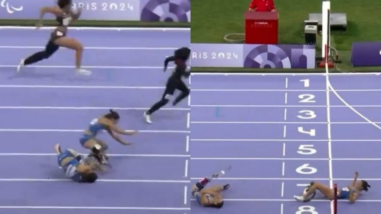 Italian Tokyo Paralympics Gold Medallist Ambra Sabatini Slips During Women’s 100 M T63 Event Final, Collides With Compatriot Monica Contrafatto Near Finishing Line, Misses Out On Medal Opportunity at Paris Paralympics 2024 (Watch Video)