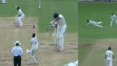 Duleep Trophy 2024 Video Highlights: Nitish Kumar Reddy Takes a Splendid Diving Catch At Slips To Dismiss Mayank Agarwal During India A vs India B Match