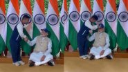 Prime Minister Narendra Modi Shows Heartwarming Gesture, Sits on Floor to Allow Paris Paralympics 2024 Gold Medallist Navdeep Singh to Wear Him Cap (Watch Video)