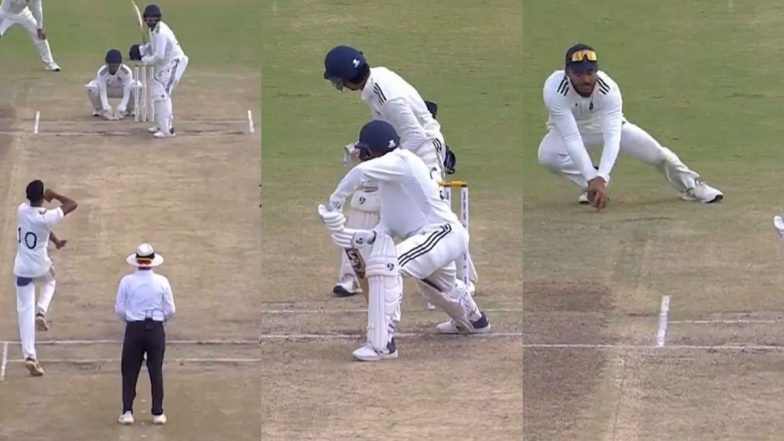 Duleep Trophy 2024 Video Highlights: Riyan Parag Takes Exceptional Low Catch at Slips To Dismiss Ricky Bhui During India A vs India D Clash