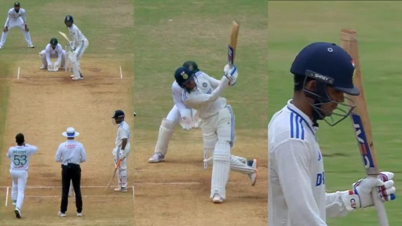 Shubman Gill Reaches Seventh Test Half-Century With a Six off Mehidy Hasan Miraz During IND vs BAN 1st Test Day 2 2024 (Watch Video)