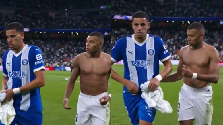 Deportivo Alaves Defender Abdel Abqar Asks for Kylian Mbappe’s Jersey at Half-Time With His Team Trailing 0–2 Against Real Madrid in La Liga 2024–25, Subbed off (Watch Video)