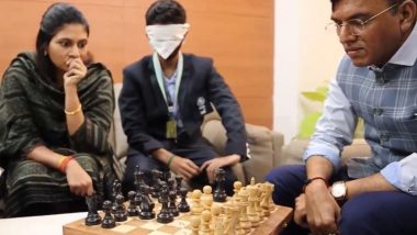 Blindfolded D Gukesh Plays Chess With Union Sports Minister Mansukh Mandaviya After Team India’s Chess Olympiad 2024 Triumph (Watch Video)