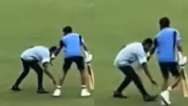 Kanpur Green Park Stadium Groundstaff Member Touches Virat Kohli’s Feet During Warm-up Session of IND vs BAN 2nd Test 2024 (Watch Video)