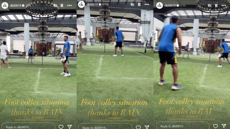 Indian Players Play Foot Volleyball Indoors As Rain Leads To Play on Day 2 of IND vs BAN 2nd Test 2024 Being Called Off (Watch Video)