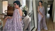 Karishma Tanna Hot Saree Photos: 'Scoop' Actress Channels Inner 'Desi Girl' in Lavender-Hued Saree and Neat Bun With Flowers in Hair