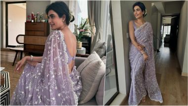 Karishma Tanna Turns Into 'Desi Girl' in Lavender Hued Saree