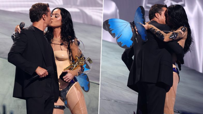 Katy Perry and Orlando Bloom’s Steamy Onstage Kiss Steals the Show at MTV VMAs 2024 (Watch Viral Video)