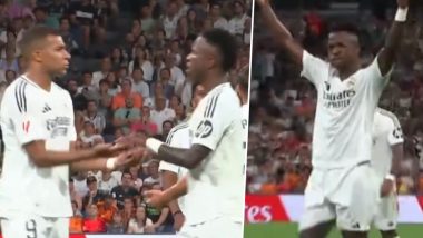 Vinicius Jr Lets Kylian Mbappe Take Penalty, Urges Fans To Cheer for French Striker During Real Madrid vs Real Betis La Liga 2024–25 Match; Video Goes Viral