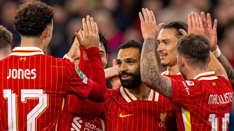 Liverpool 5–1 West Ham United, Carabao Cup 2024–25: Diogo Jota and Cody Gakpo Net Braces, Mohamed Salah Scores Once As Reds Crush Hammers