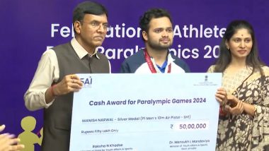 Sports Minister Mansukh Madaviya Felicitates Paris Paralympics 2024 Medallists, Says Indian Contingent is ‘Bringing Pride’ to Nation (Watch Video)