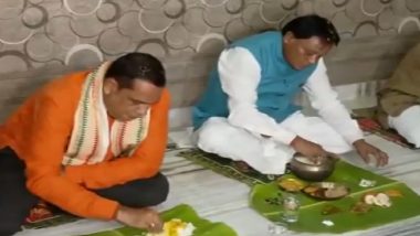 Bhubaneswar: Odisha CM Mohan Charan Majhi Enjoys Lunch at the Residence of a Party Worker in Ekamra Kshetra, Video Goes Viral