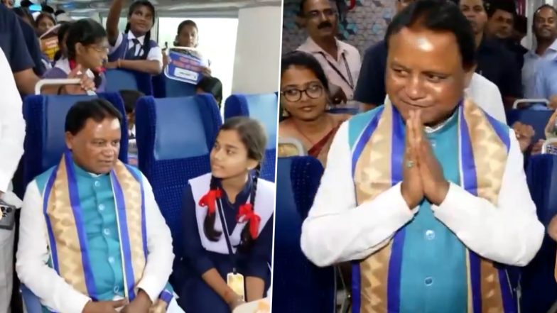 Odisha CM Mohan Charan Majhi Interacts With Students Onboard Brahmapur-Tatanagar Vande Bharat Express Train, Viral Video Surfaces