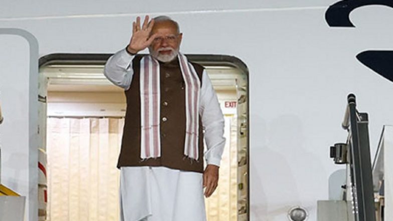 PM Modi US Visit: Prime Minister Narendra Modi Emplanes for United States; To Participate in Quad Summit, Address UN ‘Summit of Future’ (See Pics and Video)
