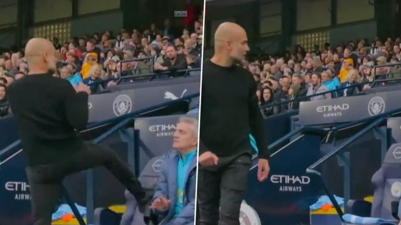 Pep Guardiola Kicks Chair in Frustration After Riccardo Calafiori Equalises for Arsenal in Premier League 2024–25 Match Against Manchester City (Watch Video)