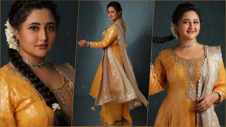 Navratri Day 1 Colour 2024 Inspiration: Rashami Desai Flaunts Her 'Desi' Look in Bright Yellow Sharara As October Navratri Gets Closer (View Pics)