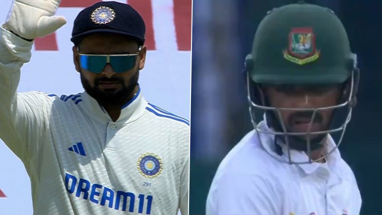 'Helmet Se Ek LBW Le Sakte Hai Bhai' Rishabh Pant Takes Dig at Mominul Haque Over His Height During IND vs BAN 2nd Test 2024, Video Goes Viral