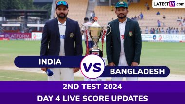 BAN 148/5 49.4 Overs : India vs Bangladesh Live Score Updates of 2nd Test 2024 Day 4: Litton Das Departs With Rohit Sharma Taking Brilliant Catch off Mohammed Siraj's Bowling