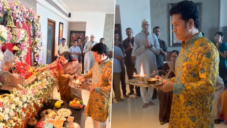 Sachin Tendulkar Welcomes Lord Ganesha to His Home on Ganesh Chaturthi 2024, Says ‘May He Remove All Obstacles and Fill Our Lives With Joy and Prosperity’