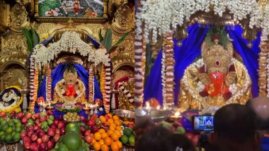 Siddhivinayak Temple Photos and Videos on Ganesh Chaturthi 2024: Aarti Performed for Lord Ganapati Idol at Mumbai's Shree Siddhivinayak Ganapati Mandir