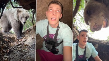 'Beary' Scary Encounter! Serbian Influencer Stefan Jankovic Comes Face-to-Face With Bear As He Films Himself Inside the Animal’s Den Before the Beast Returns Home (Watch Viral Video)