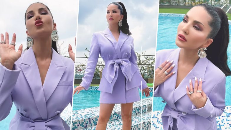 Sunny Leone’s OOTD Is Lavender Suit-Style Dress Replete With Gorgeous Bow, Actress Oozes Boss Babe Vibes in Chic Ensemble (Watch Video)