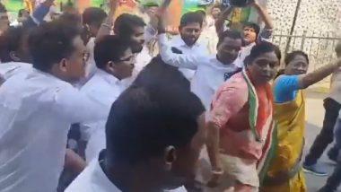 Hyderabad: Clash Erupts Between Groups After Congress Workers Lay Seize at BRS Headquarters in Telangana Bhavan, Police Intervenes To Control Situation (Watch Videos)