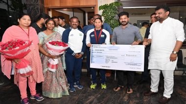 Telangana CM Revanth Reddy Hands Over Cheque for INR 1 Crore to Paralympic Bronze Medallist Deepthi Jeevanji (See Pics)