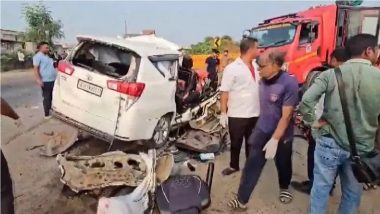 Sabarkantha Road Accident: 7 Killed, 1 Injured After Car Collides With Trailer Truck on Gujarat’s Himatnagar Highway; Police Releases Statement (See Pics and Video)