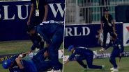 Usama Mir Takes Saud Shakeel's Catch Despite Collision With Haider Ali During Panthers vs Dolphins Pakistan Champions Cup 2024 Match (Watch Video)