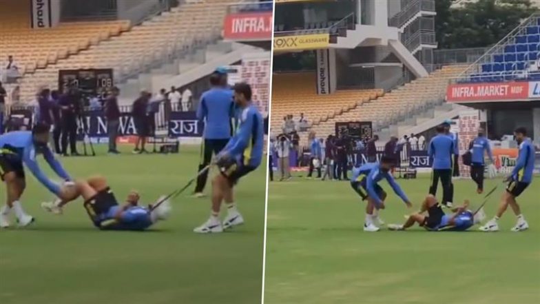 Virat Kohli and Rishabh Pant Play Hilarious Prank on Kuldeep Yadav During Warm-Up Before IND vs BAN 1st Test 2024, Video Goes Viral