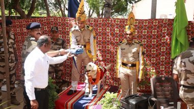 Red Carpet Farewell to Sniffer Dog: Chennai Airport’s CISF Bids Farewell to Sniffer Dog Ceaser on His Retirement (See Pics)