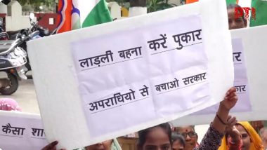 Ujjain Rape Case: Mahila Congress Protest Against Rape Incidents in Madhya Pradesh, Demands Strict Punishment for Accused (Watch Video)