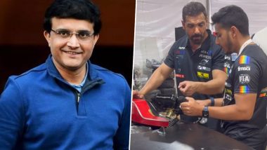 John Abraham and Sourav Ganguly Attend Formula 4 Night Street Race in Chennai (Watch Videos)