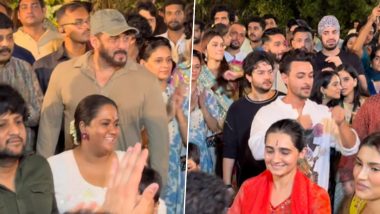 Arbaaz Khan, Arpita Khan and Aayush Sharma Celebrate Ganpati Visarjan at Salman Khan's Home (Watch Videos)