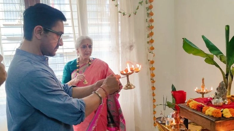 Ganesh Chaturthi 2024: Aamir Khan and Son Azad Celebrate with Traditional Arti at Family Home