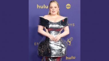 Emmy Awards 2024: 'Bridgerton' Star Nicola Coughlan Dazzles in Glamorous Silver Off-the-Shoulder Gown at 76th Annual Event (Watch Video)