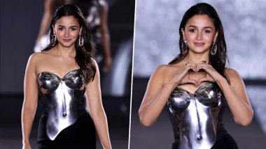 Paris Fashion Week 2024: Alia Bhatt Makes Stylish Debut in Metallic Silver and Black Outfit (Watch Video)