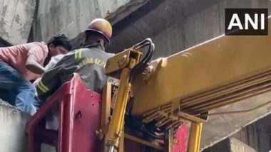 Noida: Young Girl Stuck on Pillar of Elevated Road After Vehicle Rams Her Scooty, Later Rescued (Watch Videos)