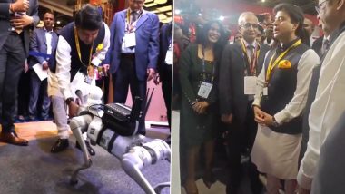 India Mobile Congress 2024: Union Minister Jyotiraditya Scindia Interacts With Soldiers via Satellite Communication Technology by Airtel, Meets Ericsson’s 5G-Powered Robotic Dog ‘Rocky’ (Watch Video)