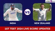 NZ 193/4 in 55 Overs (Lead by 147 Runs) | India vs New Zealand Live Score Updates of 1st Test 2024 Day 3: Mohammed Siraj Dismisses Daryl Mitchell