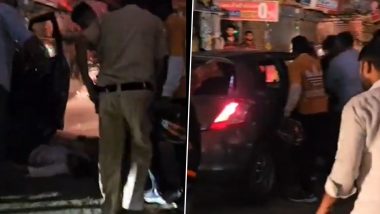 Delhi: 3 Injured As Speeding Car Hits Police Van and Biker in New Ashok Nagar, Angry Locals Thrash Drunk Driver; Video Goes Viral