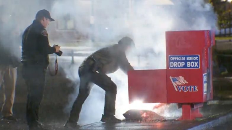 Ballot Boxes Set on Fire in US: Official Drop Boxes Set Ablaze in Oregon and Washington Ahead of Presidential Elections 2024(Watch Video)