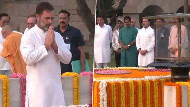 Gandhi Jayanti 2024: Congress Leader and LoP Rahul Gandhi Pays Tribute to Mahatma Gandhi at Rajghat on His 155th Birth Anniversary (Watch Video)