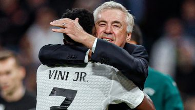 Real Madrid Coach Carlo Ancelotti Lauds Vinicius Junior for Hat-Trick Against Borussia Dortmund, Says ‘He’ll Win the Ballon d’Or’