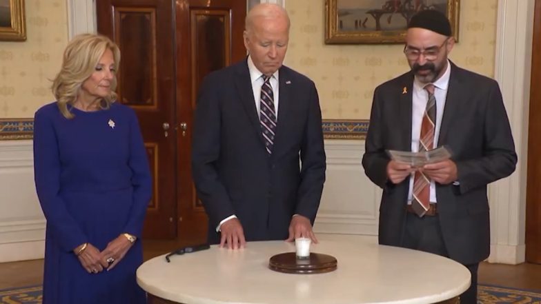 October 7 Hamas Attack Anniversary: US President Joe Biden, First Lady Jill Participate in Memorial Yahrzeit Candle Lighting Ceremony (Watch Video)