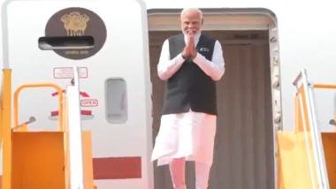 PM Narendra Modi Arrives in Vientiane for ASEAN-India and East Asia Summit, Celebrating a Decade of Act East Policy (Watch Video)