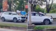 Karnataka: Cop Jumps and Clings to Car Bonnet for 100 Metres As Driver Refuses To Stop Vehicle in Shivamogga, Video Goes Viral